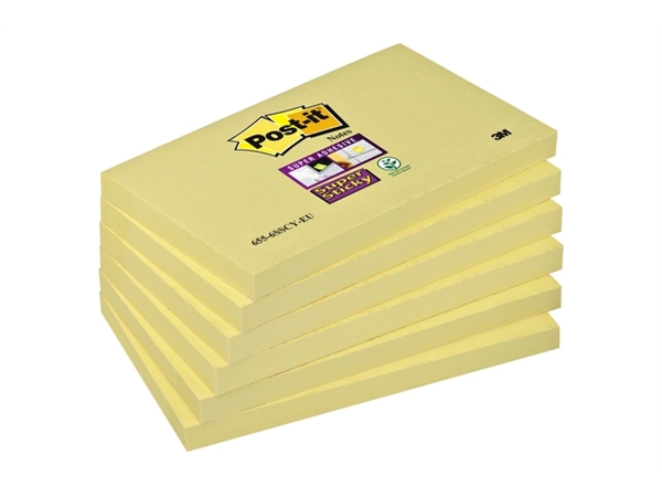 Een Memoblok Post-it 655 Super Sticky 76x127mm geel 6 stuks koop je bij Hoekmankantoorartikelen.nl