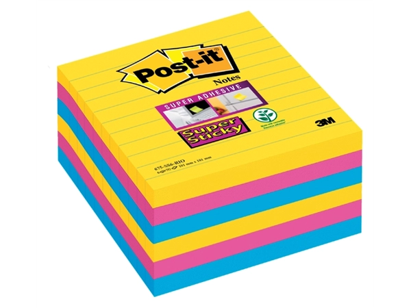 Een Memoblok Post-it 675 Super Sticky 101x101mm lijn Rio 6 stuks koop je bij Hoekmankantoorartikelen.nl