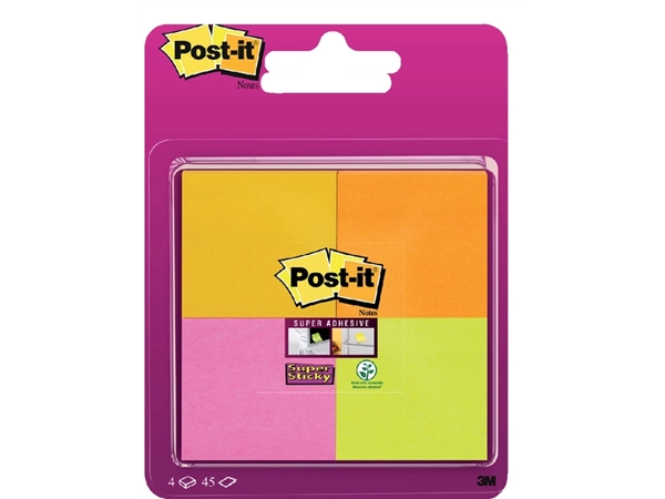 Een Memoblok Post-it 6910 Super Sticky 51x51mm assorti 4 stuks koop je bij Hoekmankantoorartikelen.nl