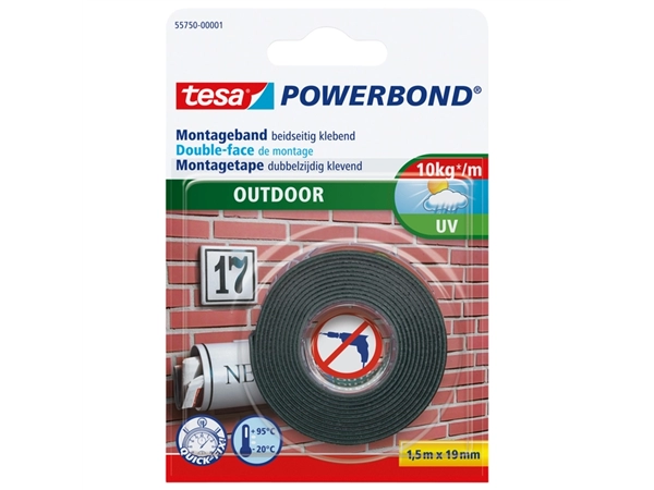 Een Montagetape tesa® Powerbond Outdoor dubbelzijdig 1,5mx19mm koop je bij VHK Kantoorartikelen