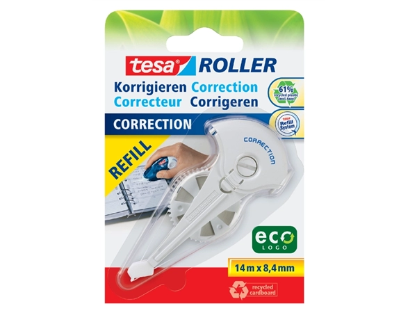 Een Navulling corretieroller tesa® ecoLogo® 14mx8,4mm op blister koop je bij VHK Kantoorartikelen