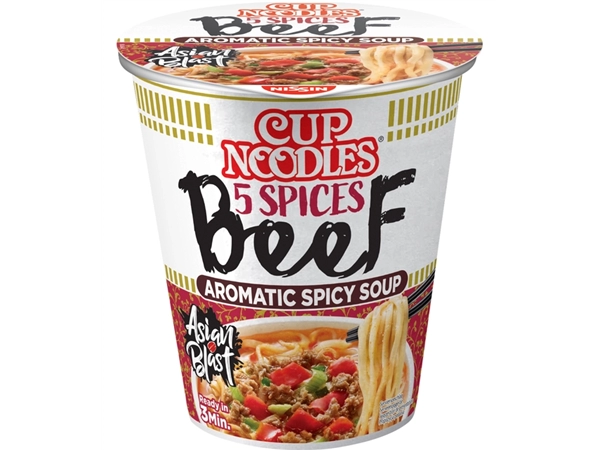 Een Noodles Nissin 5 spices beef cup koop je bij VHK Kantoorartikelen