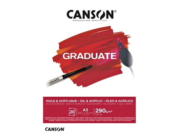 Een Olie Acrylblok Canson Graduate A3 290gr 20vel koop je bij VHK Kantoorartikelen