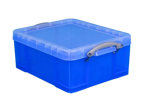 Een Opbergbox Really Useful 18 liter 480x390x200mm transparant blauw koop je bij VHK Kantoorartikelen