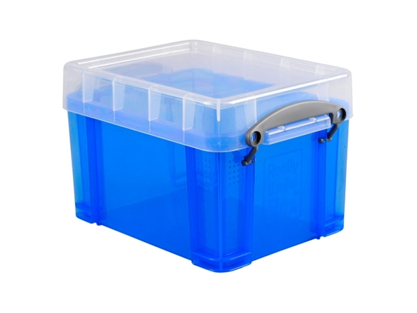 Een Opbergbox Really Useful 3 liter 245x180x160mm transparant blauw koop je bij VHK Kantoorartikelen