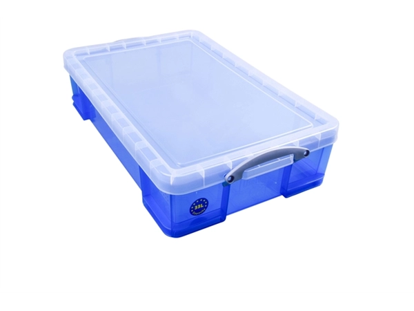 Een Opbergbox Really Useful 33 liter 710x440x165mm transparant blauw koop je bij VHK Kantoorartikelen