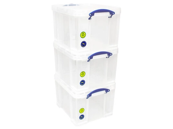 Een Opbergbox Really Useful 35 liter pak 3 dozen 480x390x310mm transparant wit koop je bij VHK Kantoorartikelen