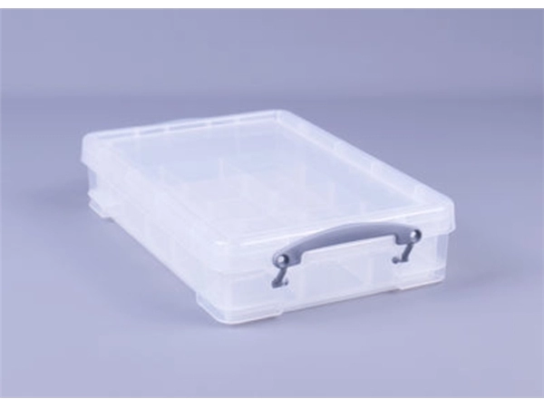 Een Opbergbox Really Useful 4 liter inclusief vakkenverdeler 395x255x88mm transparant wit koop je bij Hoekmankantoorartikelen.nl