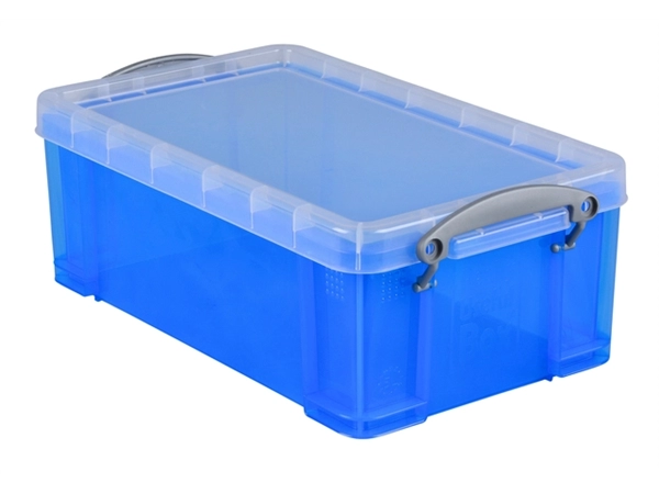 Een Opbergbox Really Useful 5 liter 340x200x125mm transparant blauw koop je bij VHK Kantoorartikelen