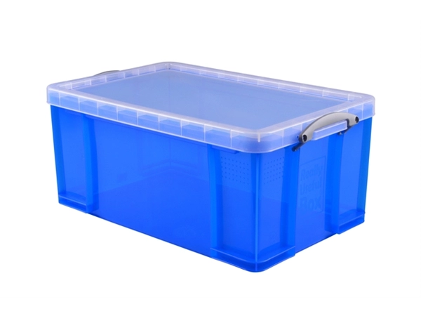 Een Opbergbox Really Useful 64 liter 710x440x310mm transparant blauw koop je bij VHK Kantoorartikelen