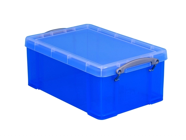 Een Opbergbox Really Useful 9 liter 395x210x140mm transparant blauw koop je bij VHK Kantoorartikelen