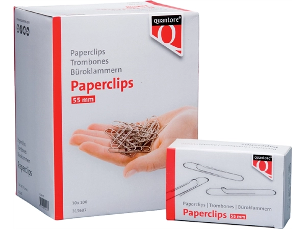 Een Paperclip Quantore R50 55mm lang 100 stuks koop je bij Hoekmankantoorartikelen.nl