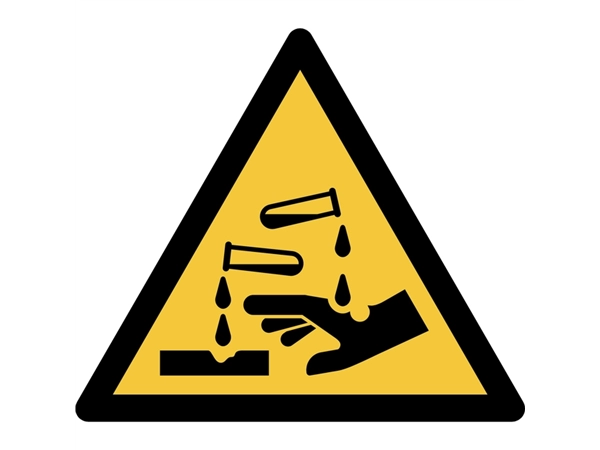 Een Pictogram bordje Djois Waarschuwing: bijtende stoffen 200x176mm Geel koop je bij Hoekmankantoorartikelen.nl