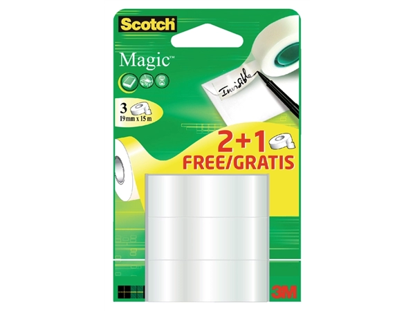 Een Plakband Scotch Magic 19mmx15m 2+1 gratis onzichtbaar 3 rollen koop je bij Hoekmankantoorartikelen.nl