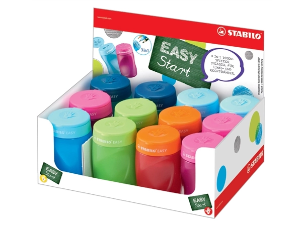 Een Puntenslijper STABILO Easy 4500 3 in 1 assorti in rechts- en linkshandig en in kleur koop je bij VHK Kantoorartikelen