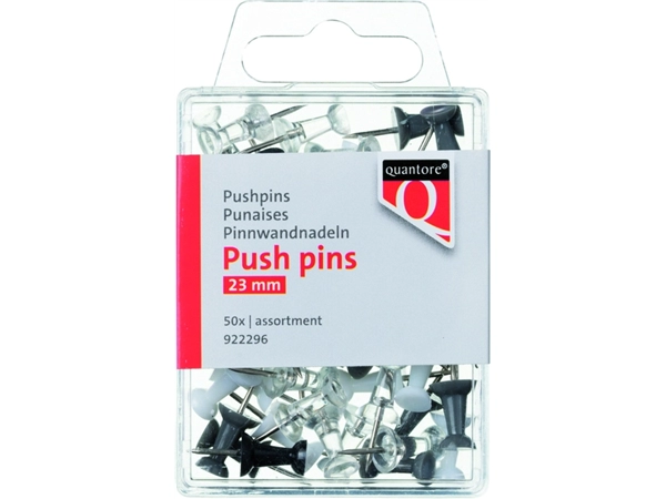 Een Push pins Quantore blister assorti 50 stuks koop je bij Hoekmankantoorartikelen.nl