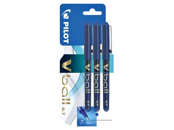 Een Rollerpen PILOT V-Ball 07 medium blauw blister à 3 stuks koop je bij Hoekmankantoorartikelen.nl