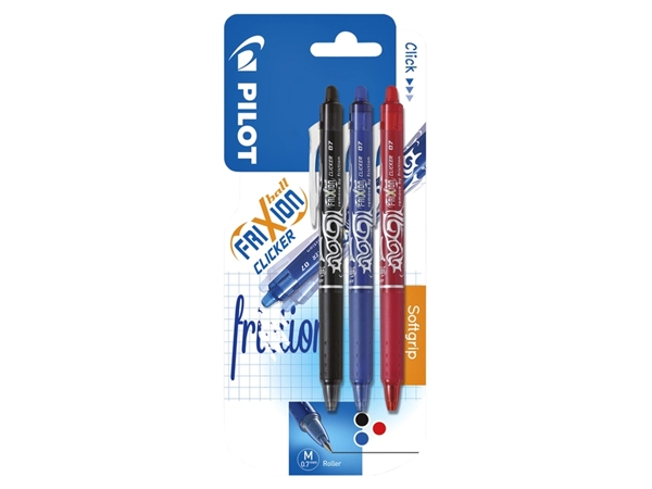 Een Rollerpen PILOT friXion clicker medium assorti blister à 3 stuks koop je bij Hoekmankantoorartikelen.nl