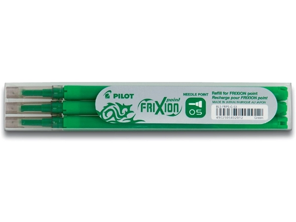 Een Rollerpenvulling PILOT friXion fijn groen set à 3 stuks koop je bij Hoekmankantoorartikelen.nl