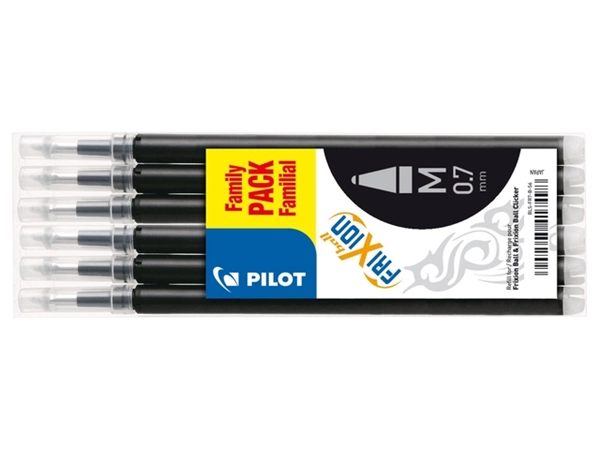 Een Rollerpenvulling PILOT friXion medium zwart set à 6 stuks koop je bij VHK Kantoorartikelen