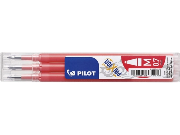 Een Rollerpenvulling Pilot friXion medium koraalroze set à 3 stuks koop je bij VHK Kantoorartikelen