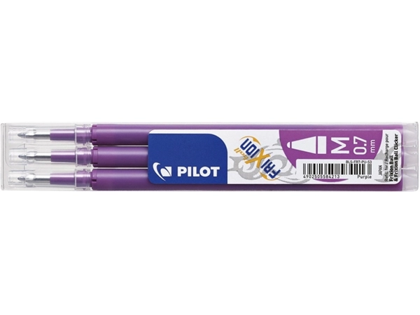 Een Rollerpenvulling Pilot friXion medium paars set à 3 stuks koop je bij Hoekmankantoorartikelen.nl