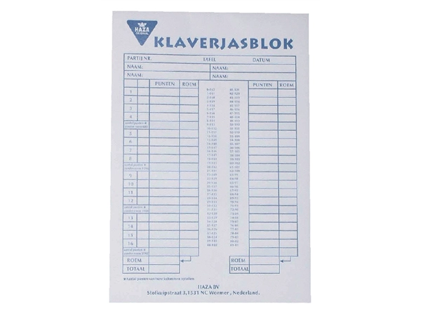 Een Scoreblok Klaverjas 50vel koop je bij VHK Kantoorartikelen