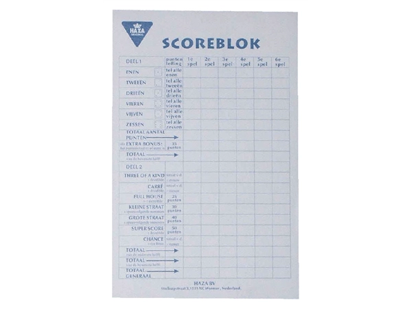 Een Scoreblok Yahtzee 250vel koop je bij VHK Kantoorartikelen