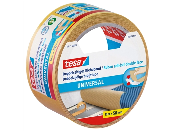 Een Tapijttape tesa® universal 10mx50mm dubbelzijdig wit koop je bij VHK Kantoorartikelen