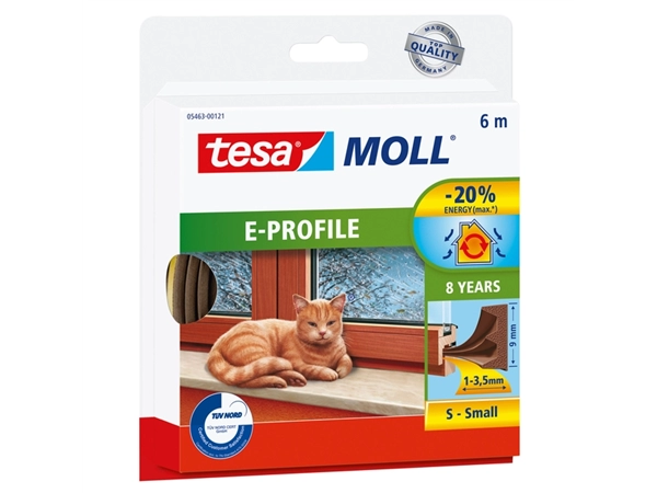 Een Tochtstrip tesamoll® E-profiel zelfklevend rubber 6mx9mm bruin koop je bij VHK Kantoorartikelen