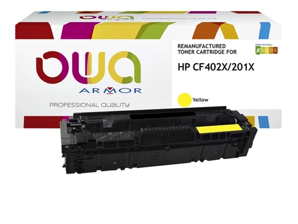 Een Tonercartridge OWA alternatief tbv HP CF402X geel koop je bij VHK Kantoorartikelen