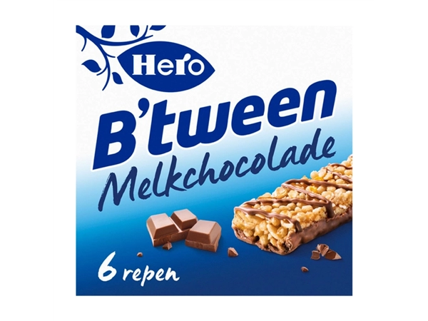 Een Tussendoortje Hero B'tween melkchocolade 6pack reep 25gr koop je bij VHK Kantoorartikelen