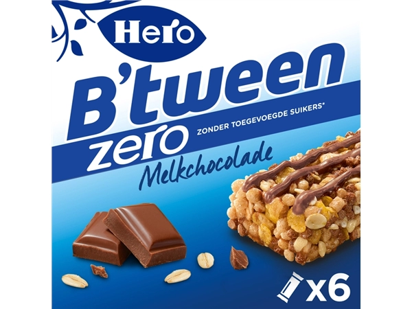 Een Tussendoortje Hero B'tween melkchocolade zero 6pack reep 20gr koop je bij VHK Kantoorartikelen