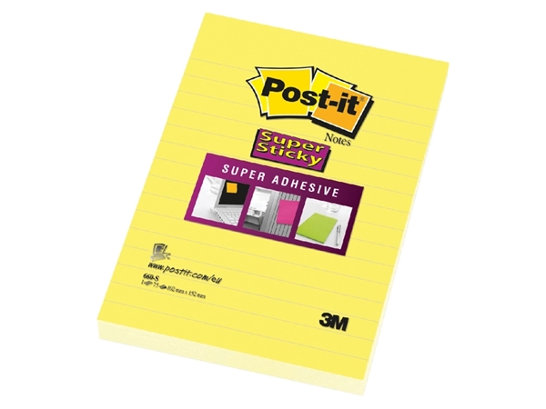 Een Memoblok Post-it 660 Super Sticky 102x152 geel met lijn 75 vel koop je bij Hoekmankantoorartikelen.nl