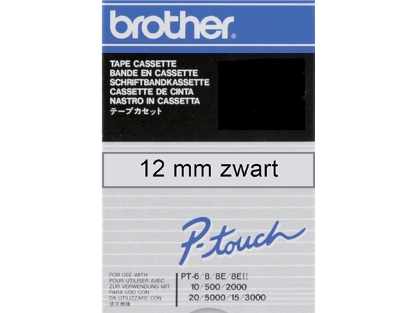 Een Labeltape Brother P-touch TC-101 standaard 12mm zwart op transparant koop je bij Hoekmankantoorartikelen.nl