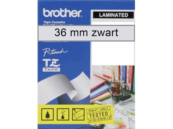 Een Labeltape Brother P-touch TZe-161 standaard 36mm zwart op transparant koop je bij Hoekmankantoorartikelen.nl