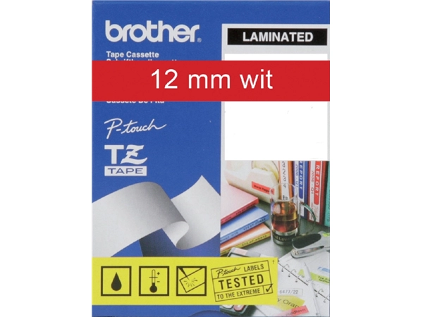 Een Labeltape Brother P-touch TZe-435 standaard 12mm wit op rood koop je bij Hoekmankantoorartikelen.nl