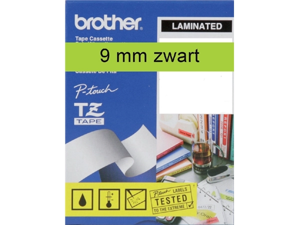 Een Labeltape Brother P-touch TZe-721 standaard 9mm zwart op groen koop je bij Hoekmankantoorartikelen.nl