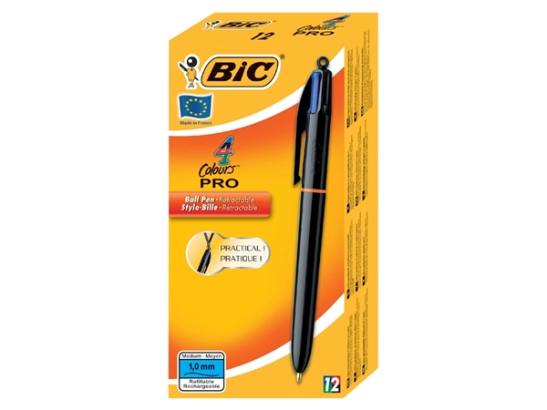 Een Balpen Bic 4kleuren Pro met ring medium zwart koop je bij Continu Kantoor