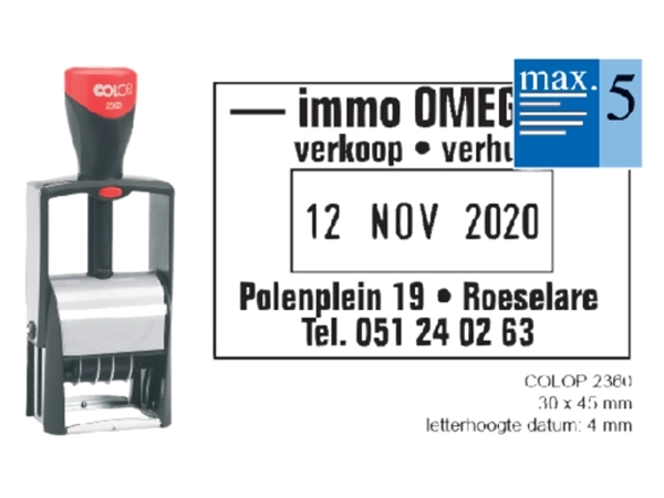 Een Woord-datumstempel Colop 2360 personaliseerbaar 30x45 koop je bij VHK Kantoorartikelen