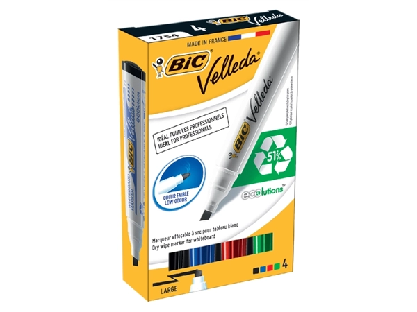 Een Viltstift Bic Velleda 1751 whiteboard schuin large assorti set à 4 stuks koop je bij VHK Kantoorartikelen