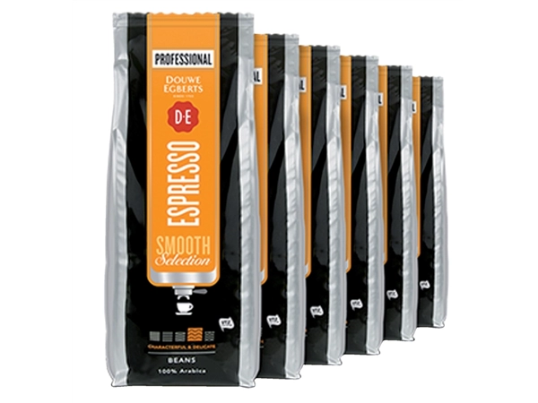 Een Koffie Douwe Egberts espresso bonen medium smooth 1kg koop je bij Continu Kantoor