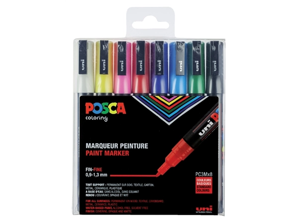 Een Verfstift Posca PC3M fijn assorti set à 8 stuks koop je bij Continu Kantoor