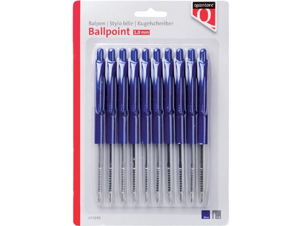 Een Balpen Quantore drukknop blauw 10 stuks koop je bij Hoekmankantoorartikelen.nl