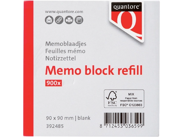 Een Memoblaadjes Quantore losbladig 90x90x90mm 900 vel 900 vel koop je bij Hoekmankantoorartikelen.nl