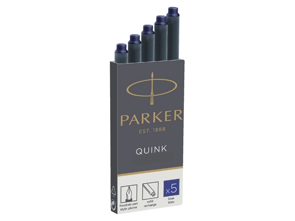 Een Inktpatroon Parker Quink permanent blauw pak à 5 stuks koop je bij VHK Kantoorartikelen