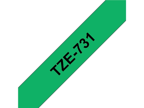 Een Labeltape Brother P-touch TZe-731 standaard 12mm zwart op groen koop je bij Continu Kantoor