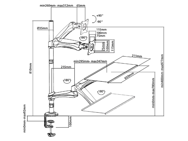 Een PC arm Neomounts D500 10-27" werkplek zwart koop je bij Continu Kantoor