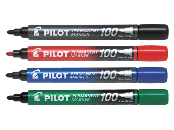 Een Viltstift PILOT 100 rond fijn assorti blister à 4 stuks koop je bij VHK Kantoorartikelen