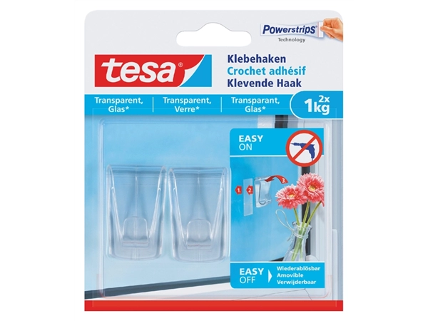 Een Klevende haak tesa® 1kg transparant 2 stuks koop je bij Continu Kantoor